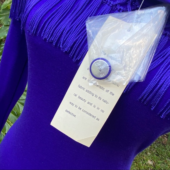 Vintage dead stock cobalt blue fringe long sleeve sweater dress. - Picture 7 of 16